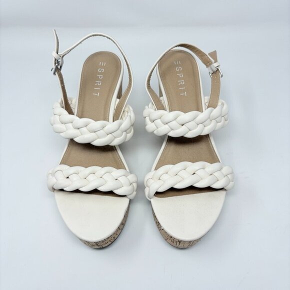 Esprit Braided Espadrille Platform Cork Wedge White Size 8 - Picture 3 of 7